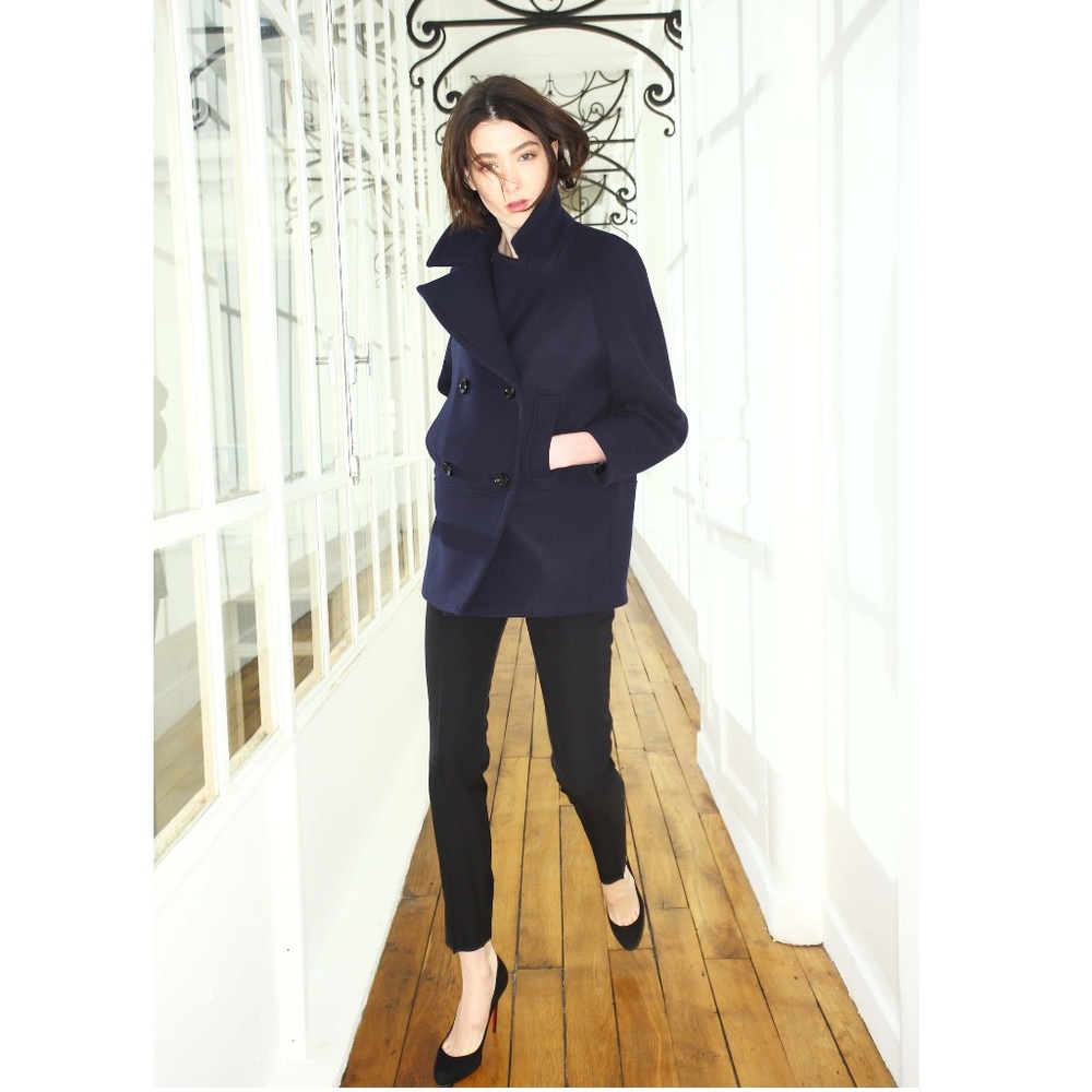 MARTIN GRANT Navy Double Breasted Caban wool Peacoat Blue Wool Peacoat